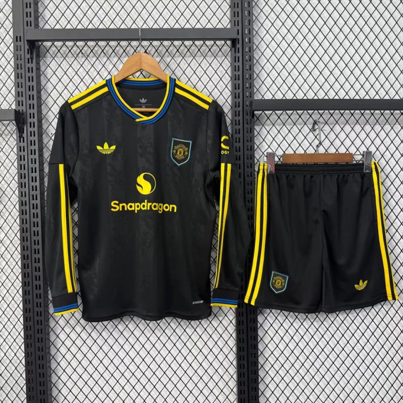 Kids-Manchester Utd 25/26 Third Black Long Soccer Jersey